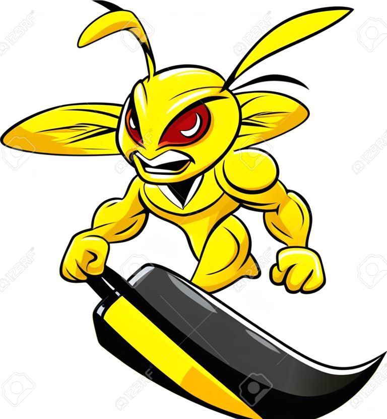 白色背景下卡通愤怒蜜蜂吉祥物的矢量图