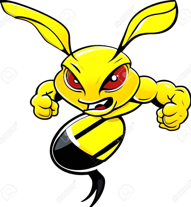 Ilustração vetorial de mascote de abelha raivosa dos desenhos animados isolado no fundo branco