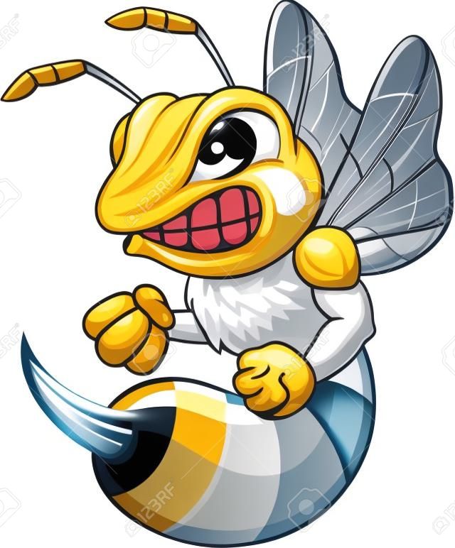 怒っている蜂のマスコットが白い背景で隔離のベクトル イラスト