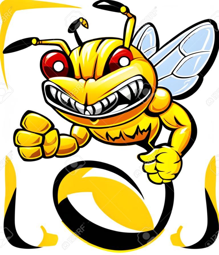 Vector illustration de la colère abeille mascotte isolé sur fond blanc