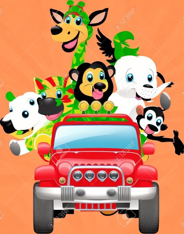 Vector illustration de Happy afrique animal de vacances dans la voiture rouge