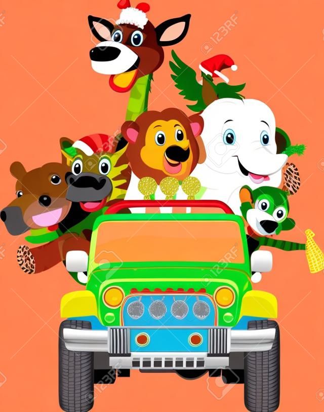 Vector illustration de Happy afrique animal de vacances dans la voiture rouge