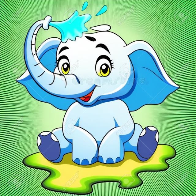 Vector illustration de bande dessinée drôle d'éléphant eau de pulvérisation