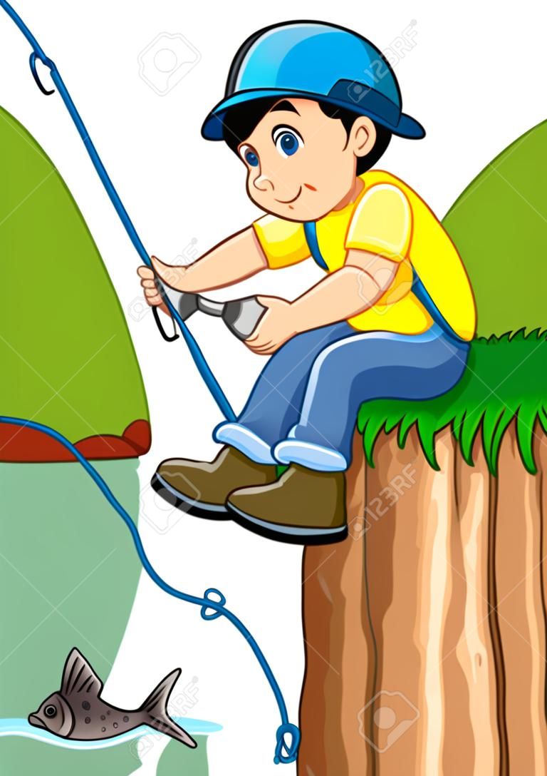 Иллюстрация Маленький мальчик рыбалка