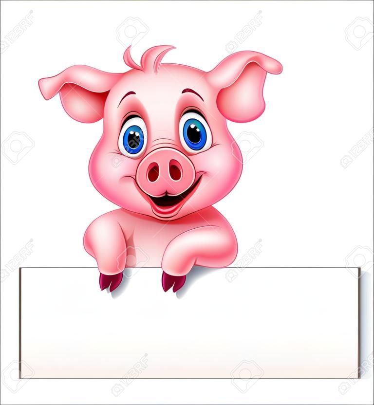 Vector illustratie van cartoon varkens bedrijf blanco teken