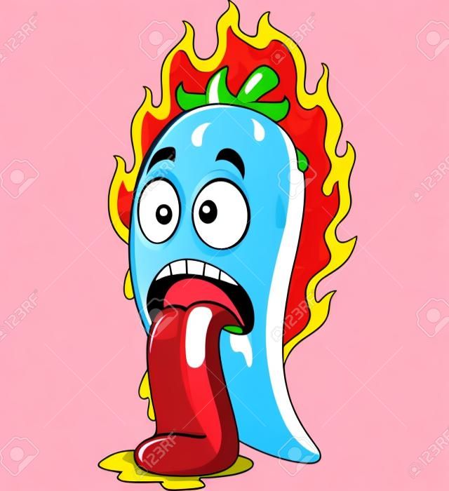 Wektorowa ilustracja kreskówka papryczka chili z wyjętym językiem