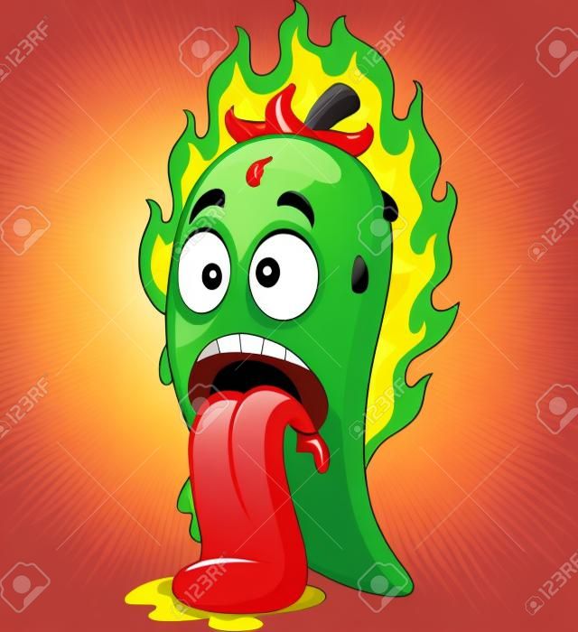 Vector illustratie van cartoon chili peper met tong uit