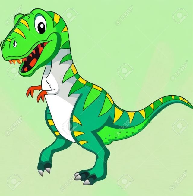 Ilustración de vector de dinosaurio verde de dibujos animados sobre fondo blanco