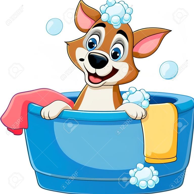Vektorillustration des Karikaturhundes, der ein Bad nimmt