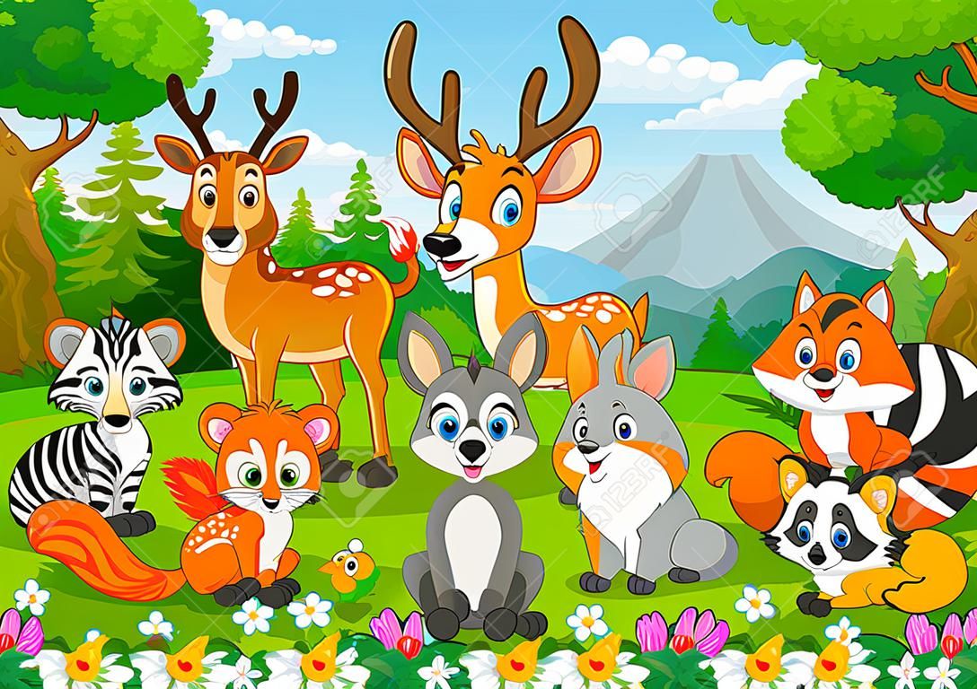 Illustration vectorielle d'animaux sauvages de dessin animé dans la jungle