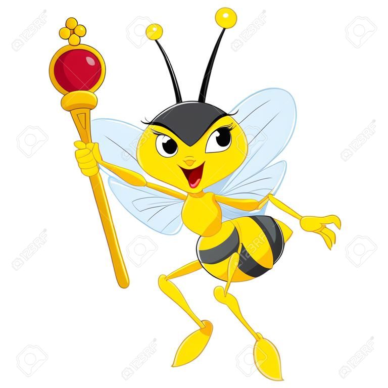 dessin animé reine des abeilles tenant un sceptre