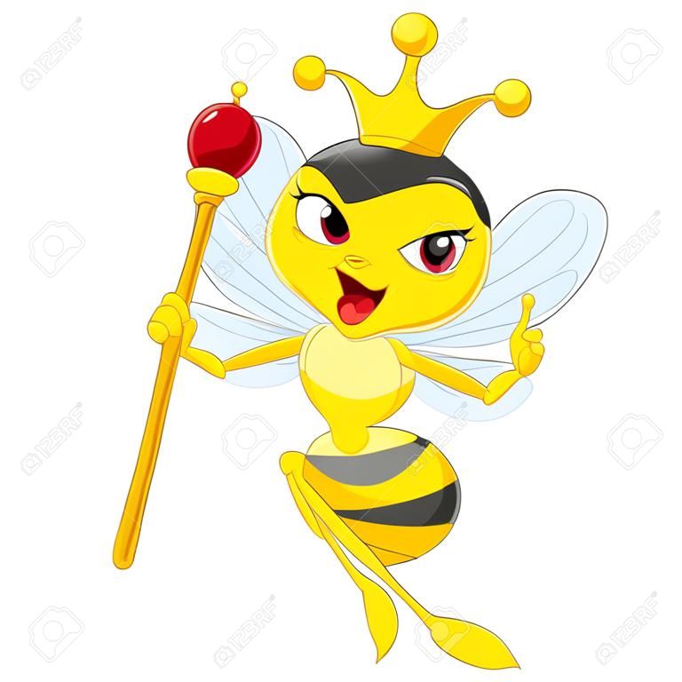 Kreskówka królowa pszczół trzymająca berło