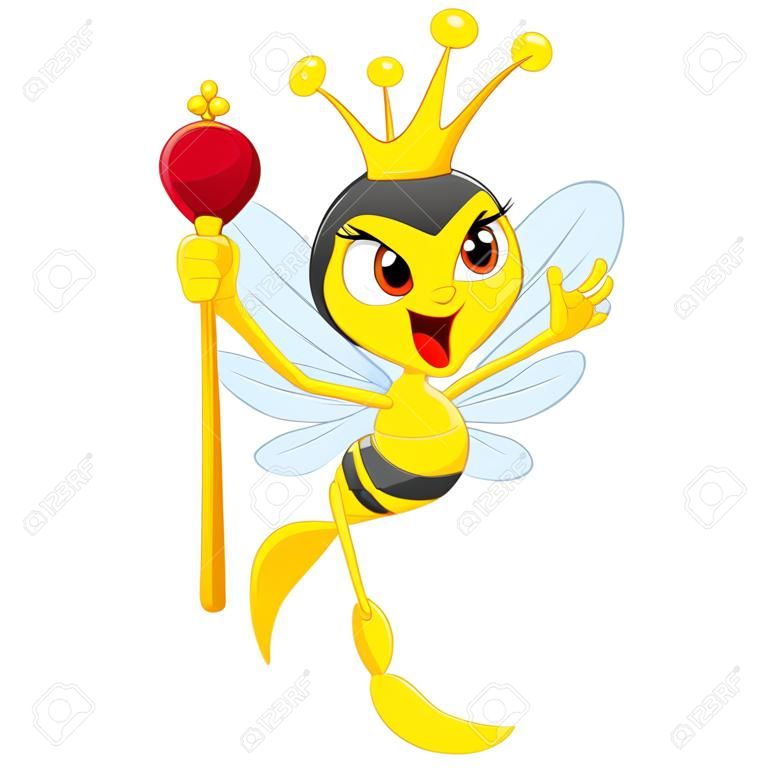 Kreskówka królowa pszczół trzymająca berło