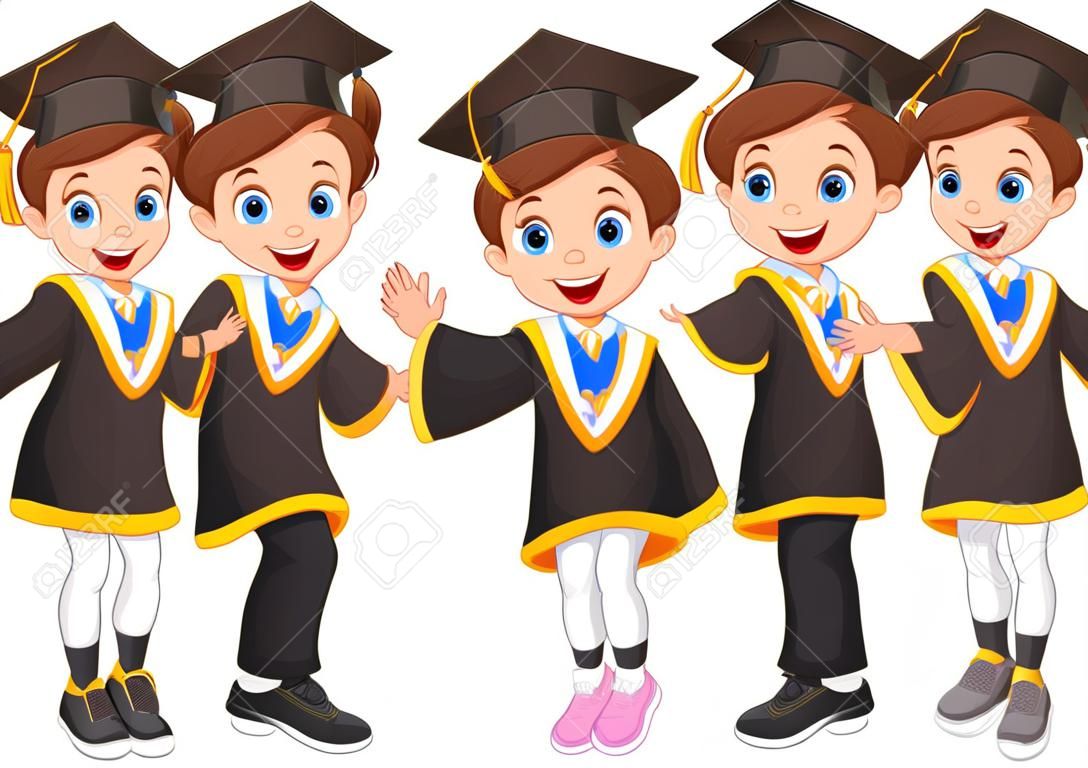 SVG, Vettoriale - Bambini Felici Dei Cartoni Animati In Costumi Di Laurea.  Image 187118092