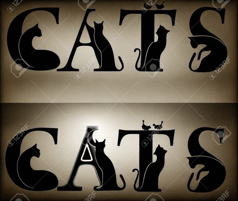 los gatos de las letras, la silueta en blanco y negro