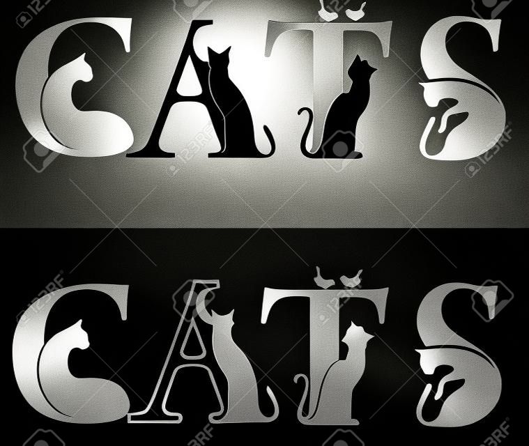 los gatos de las letras, la silueta en blanco y negro