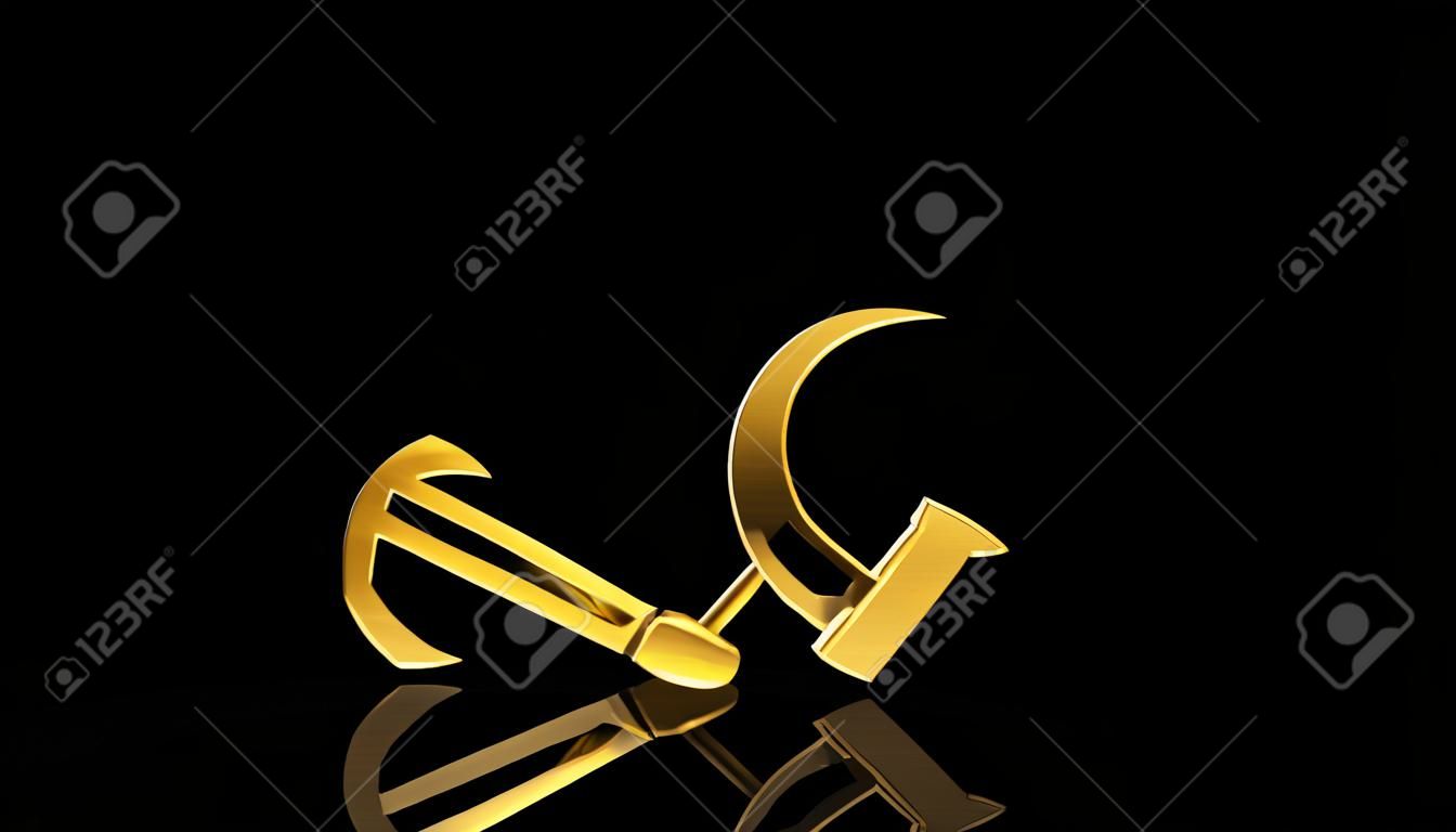 黃金鐮刀和黑色背景與反思和COPYSPACE錘子象徵。適合文字社會主義幻燈片