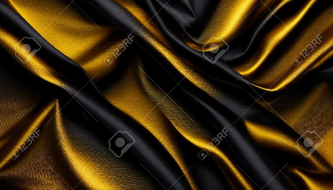 Fundo de tecido de luxo preto com listras de ondas douradas. fundo moderno