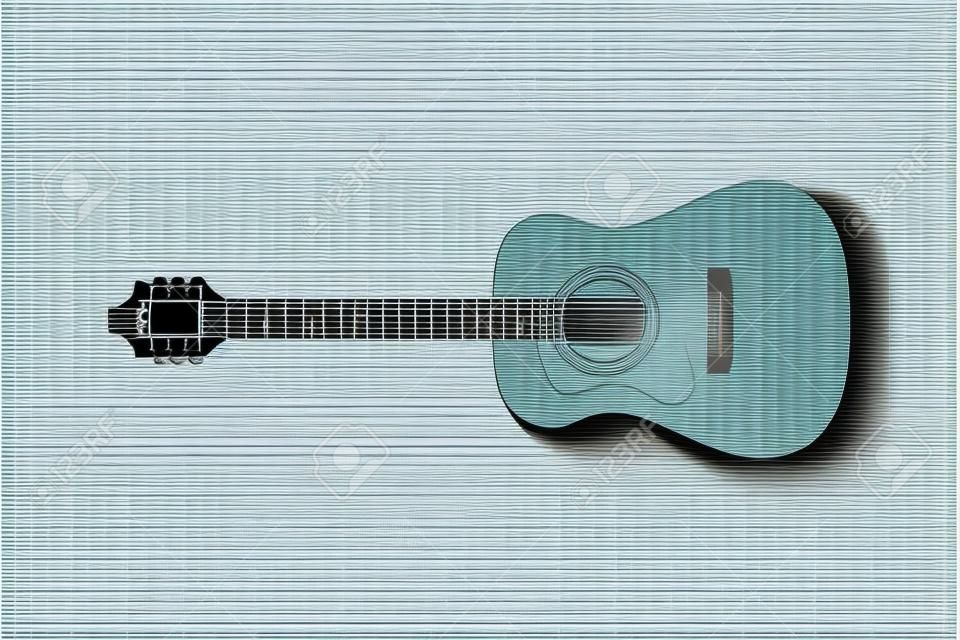 Ilustración de guitarra clásica aislada sobre fondo blanco. Diseño vectorial de guitarra.