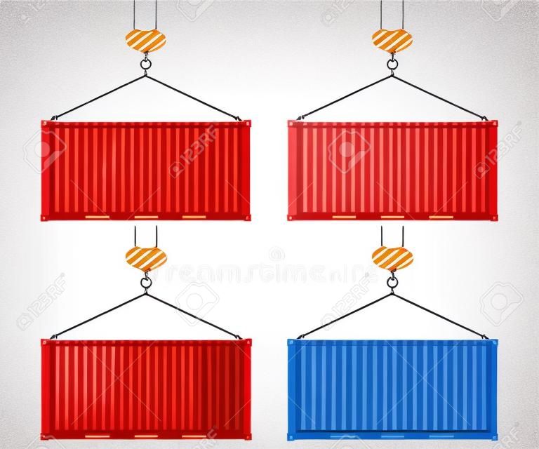 Container hanging on the hook vector illustration isolated on white background.