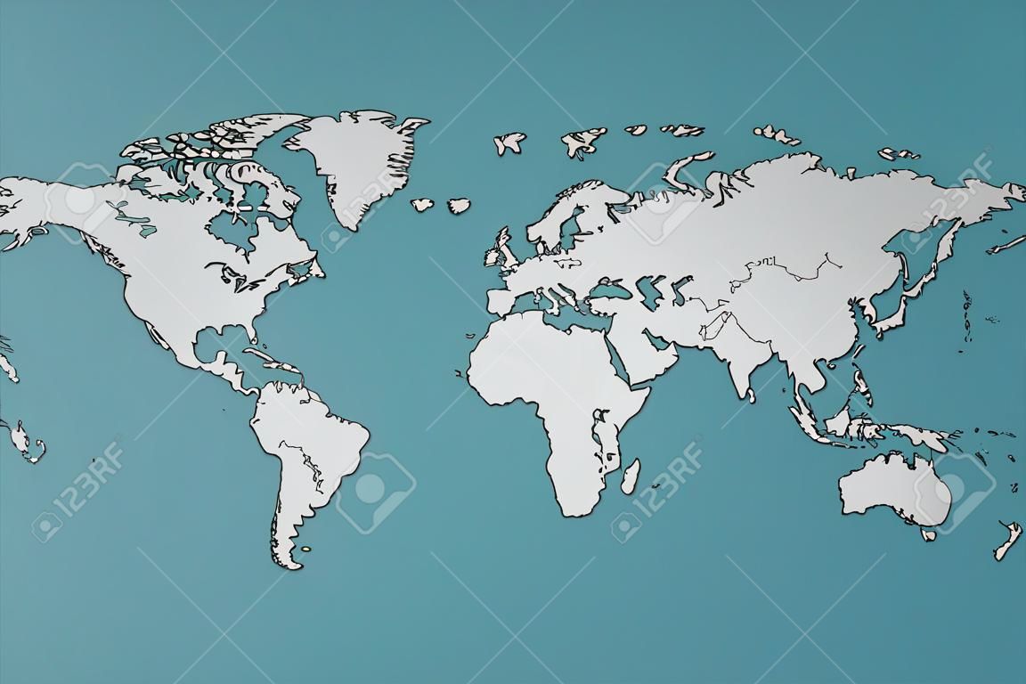 Wektor mapa świata na białym tle. polityczna mapa świata. ilustracja wektorowa płaskiej ziemi