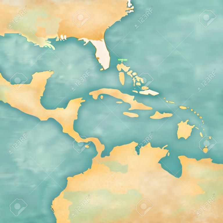 Carte vierge de l'Amérique centrale et des Caraïbes La carte est dans le style de cru de l'été et de l'humeur ensoleillée La carte dispose d'un grunge doux et ambiance cru, qui agit comme une aquarelle