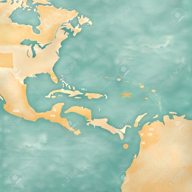 Blank Karte von Karibik und in Zentralamerika Die Karte ist im Vintage-Stil und sonnigen Sommer Stimmung Die Karte hat eine weiche Grunge und vintage Atmosphäre, die wie ein Aquarell wirkt