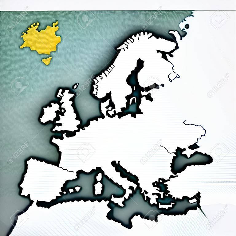 Islandia na mapie Europy z delikatnie prążkowanym tłem vintage.