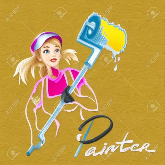Młoda dziewczyna robi remonty w mieszkaniach. Szkice koncepcji naprawy. Tapetowanie, malowanie ścian, tynkowanie, malowanie podłogi ilustracji wektorowych. Prace naprawcze przy domu.