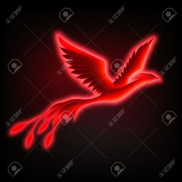 Vector image of a red flying phoenix on a dark background
