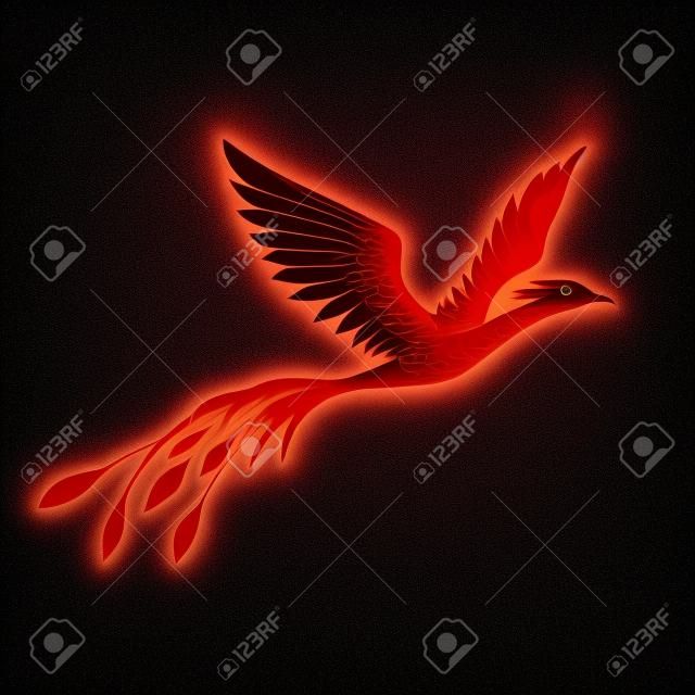 Vector image of a red flying phoenix on a dark background