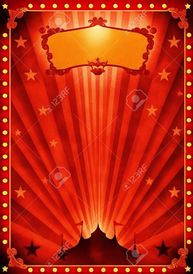 Une affiche de cirque de cru rouge avec des rayons de soleil pour votre publicité