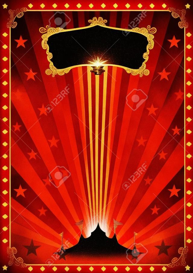 Une affiche de cirque de cru rouge avec des rayons de soleil pour votre publicité