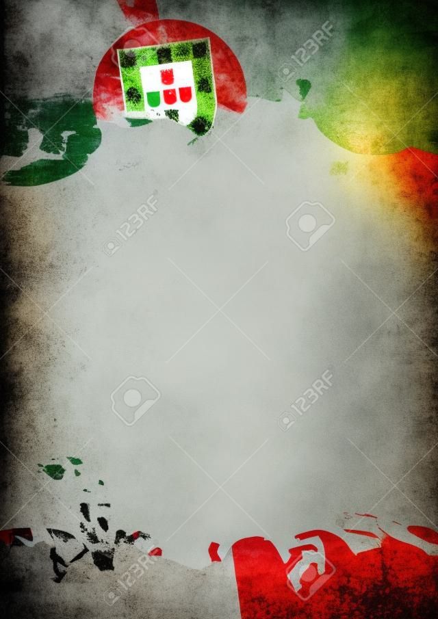 A poster with a large scratched frame and a grunge portugal flag for your publicity 