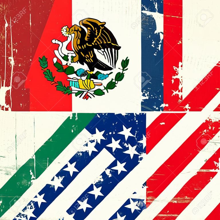 США и мексиканский флаг гранж