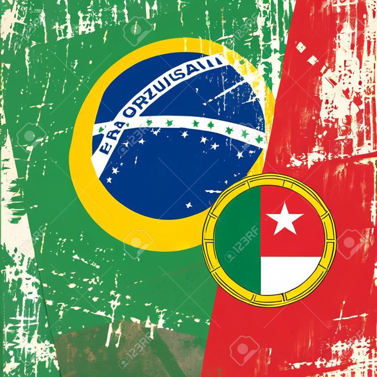 Mixed square Brazilian and Portuguese grunge Flag 