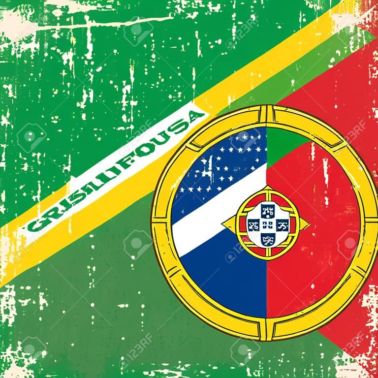 Mixed carré Drapeau de grunge brésilien et portugais