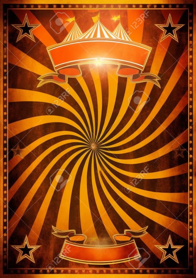 橙色古董马戏团背景与海报旋涡