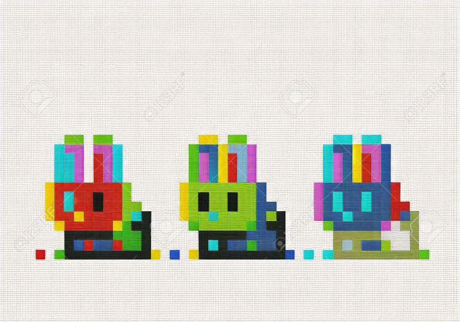 Pixel rabbit for game assets. cross stitch pattern vector illustration.