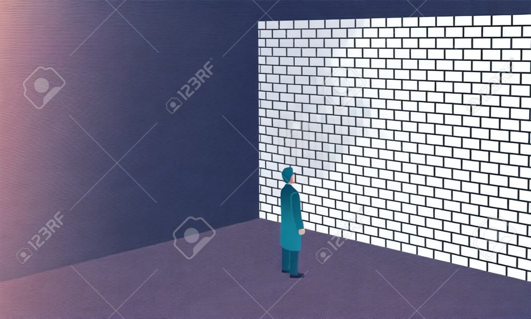 Illustration of a male doctor standing in front of a wall, concept illustration of difficulties, vector