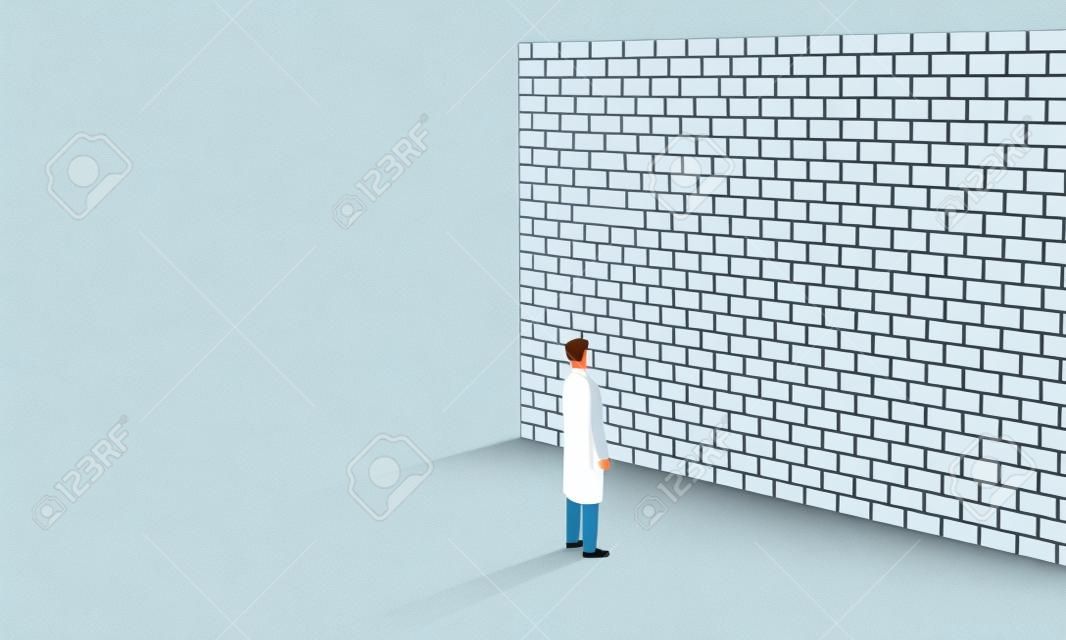 Illustration of a male doctor standing in front of a wall, concept illustration of difficulties, vector