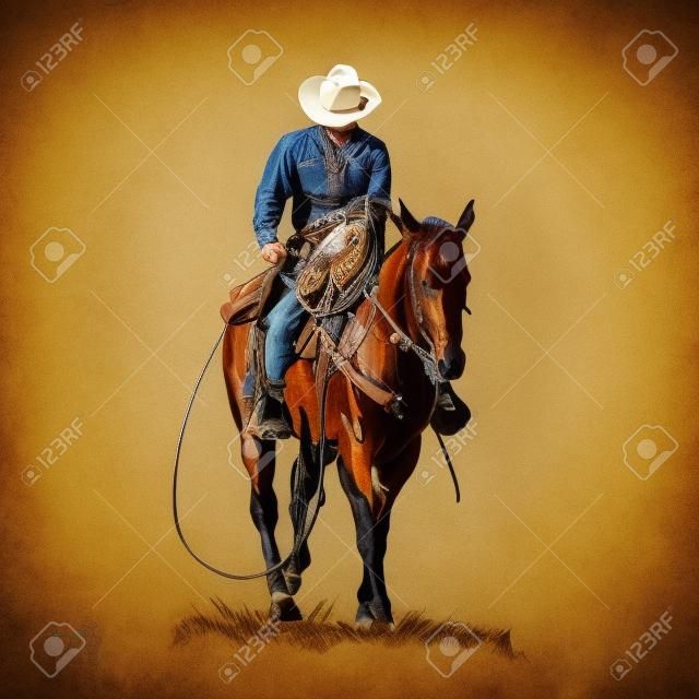 Cowboy américain à cheval et lancer de lasso.