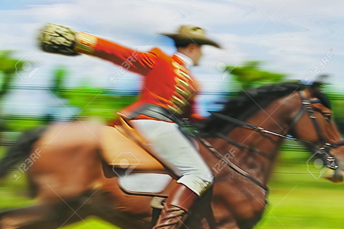 Blurred background- riding a horse. Demonstration performance sports show