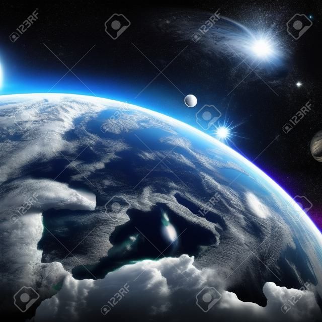 Vista imaginaria del planeta tierra en el espacio exterior.