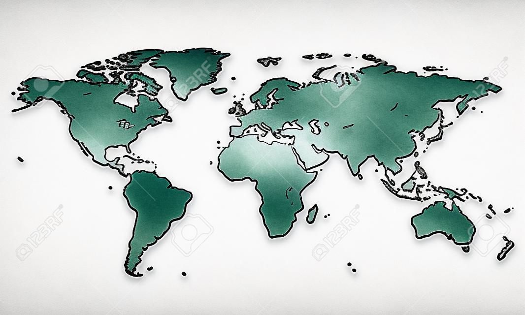 In bianco mappa del mondo con bordi rialzati isolato su bianco