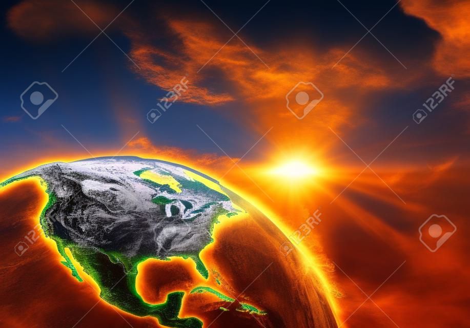 Aufgehenden Sonne auf der Erde und ihrer Landschaftsformen, Blick auf die Vereinigten Staaten von Amerika. Elemente dieses Bildes von möbliert