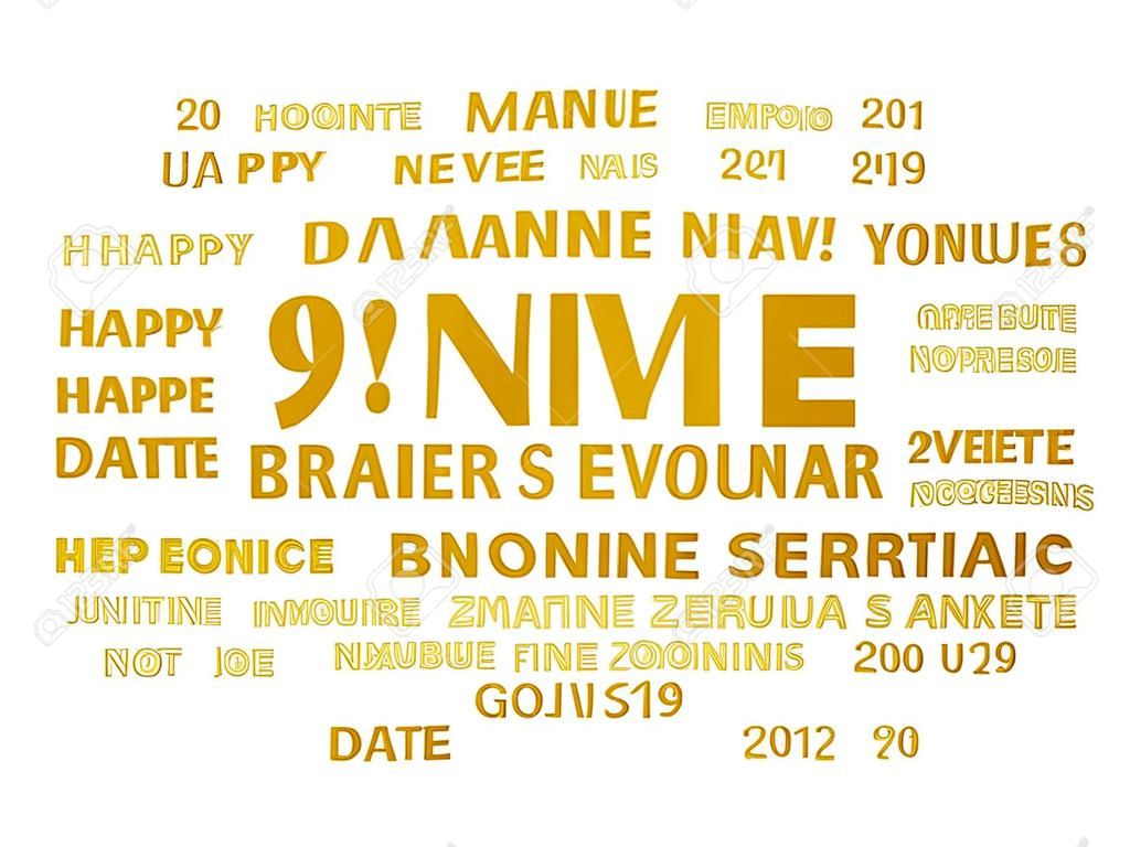 Złote pozdrowienia francuskie słowa wokół daty Nowego Roku 2019, na białym tle
