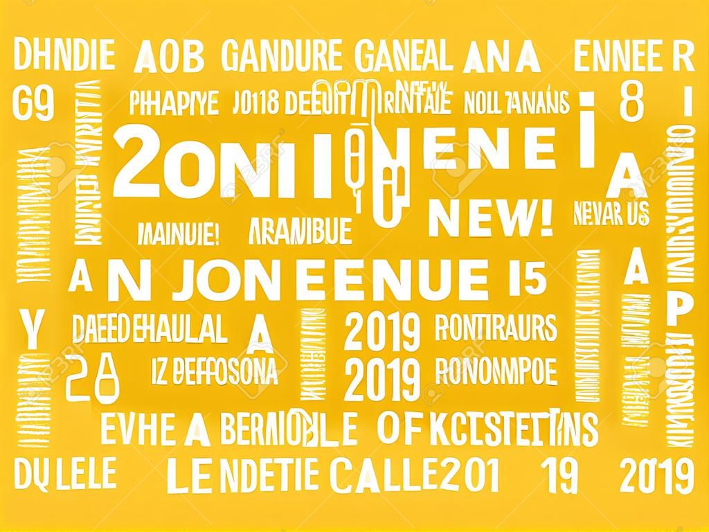 Mots français de voeux d'or autour de la date du nouvel an 2019, isolé sur blanc