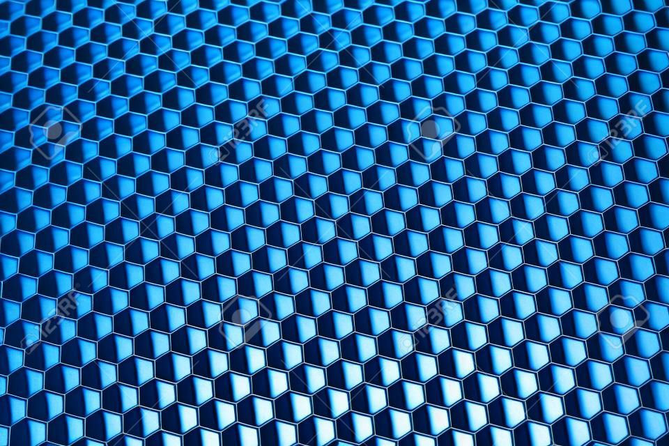 Blue metallic honeycomb grid texture pattern