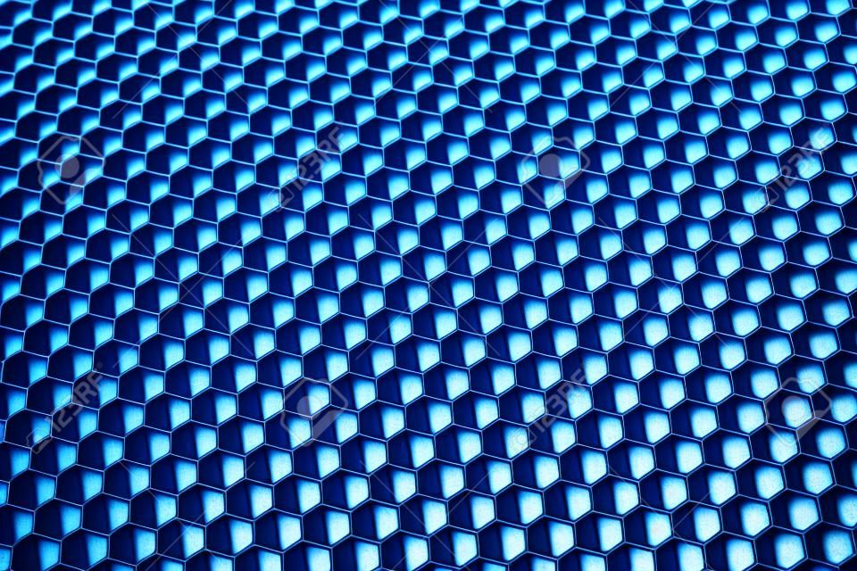 Blue metallic honeycomb grid texture pattern